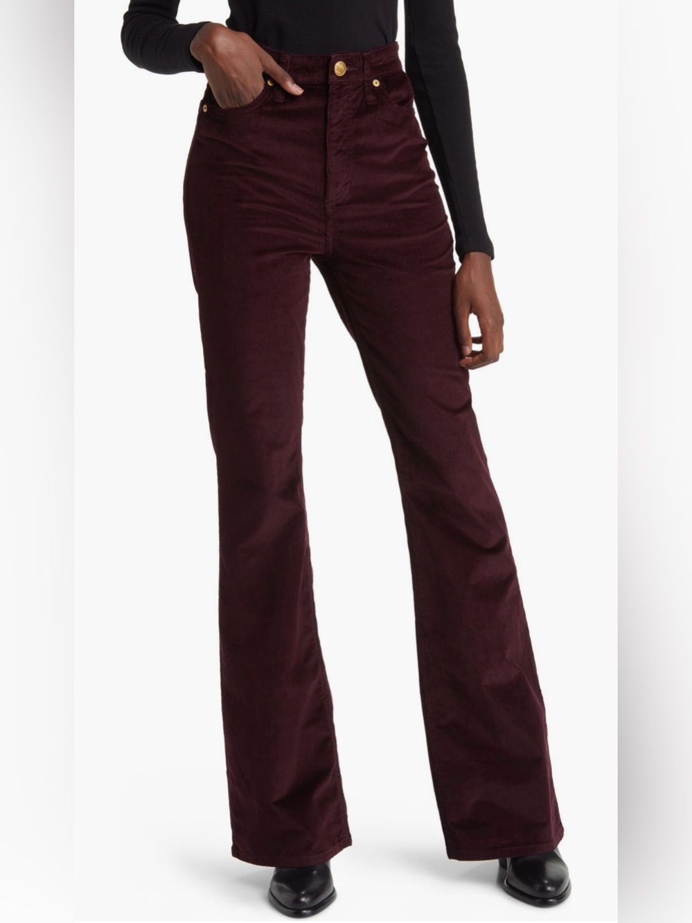 NWT rag & bone Burgundy High Waist Flare Corduroy Jeans Size 24 Retro